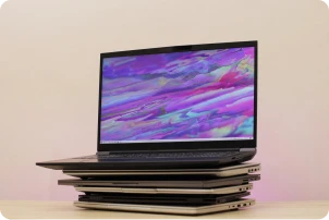 Open laptop with graphic pattern background